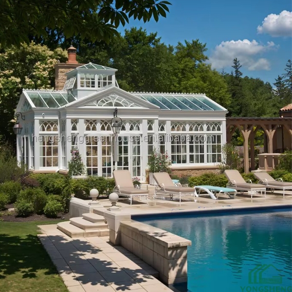 victorian glass greenhouse with swimming pool 